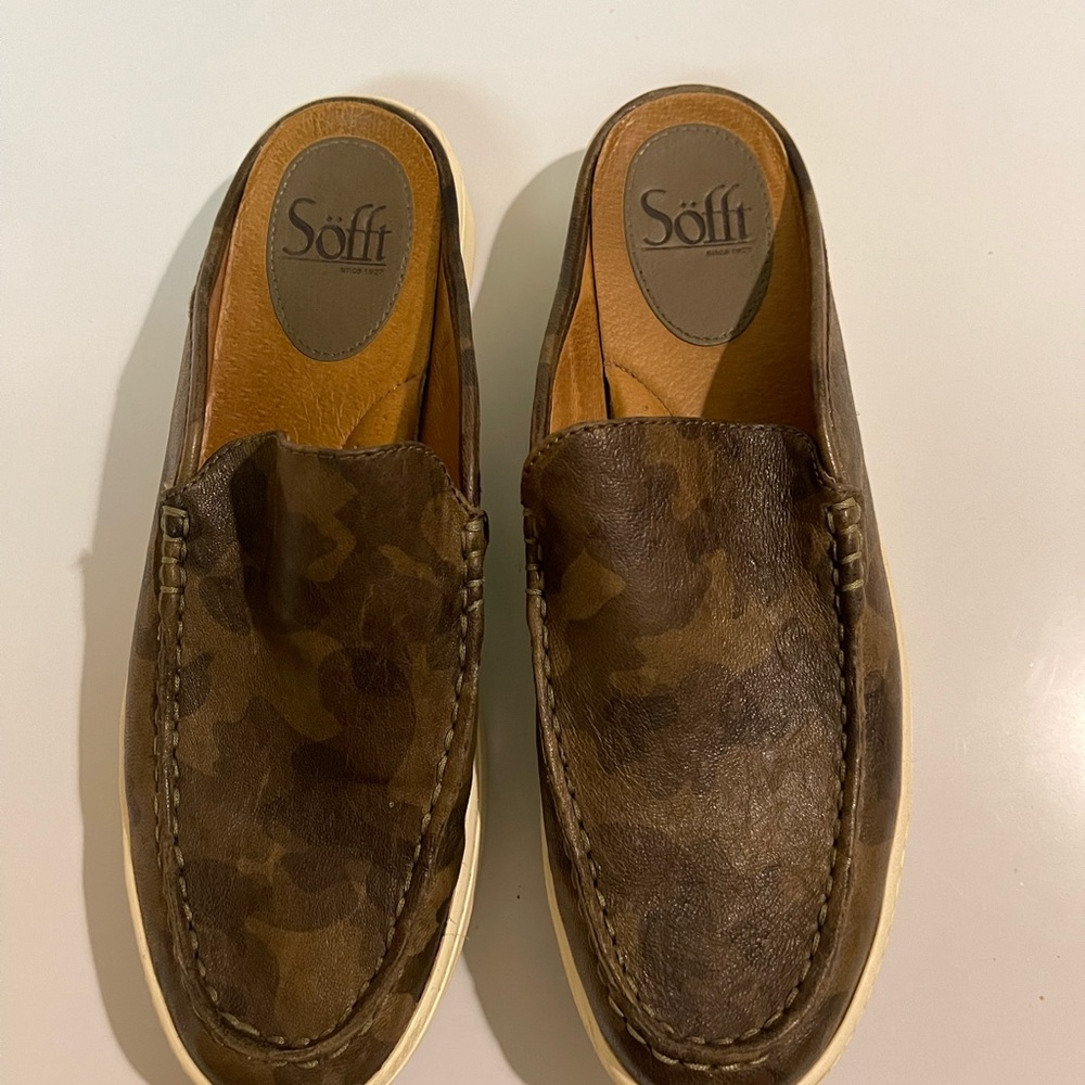 Sofft Somers III Mule Sneaker Camo Green Leather Moc Toe Slip On - Womens 8 M